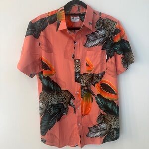 Coral Animal Print Men's Button Down Shirt
